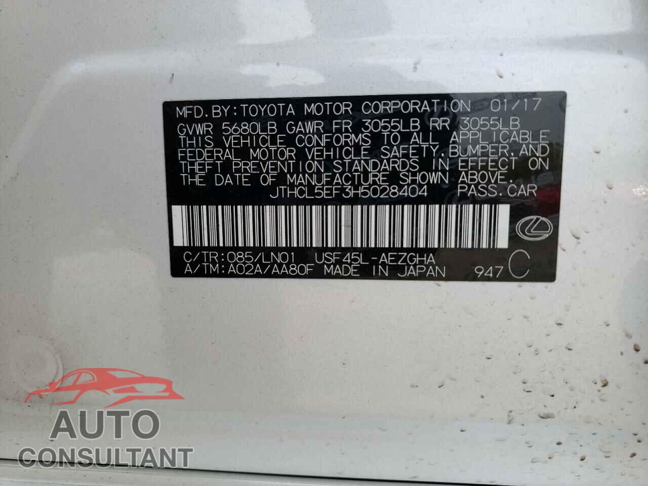 LEXUS LS460 2017 - JTHCL5EF3H5028404