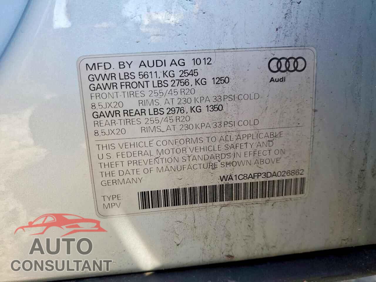 AUDI Q5 2013 - WA1C8AFP3DA026862