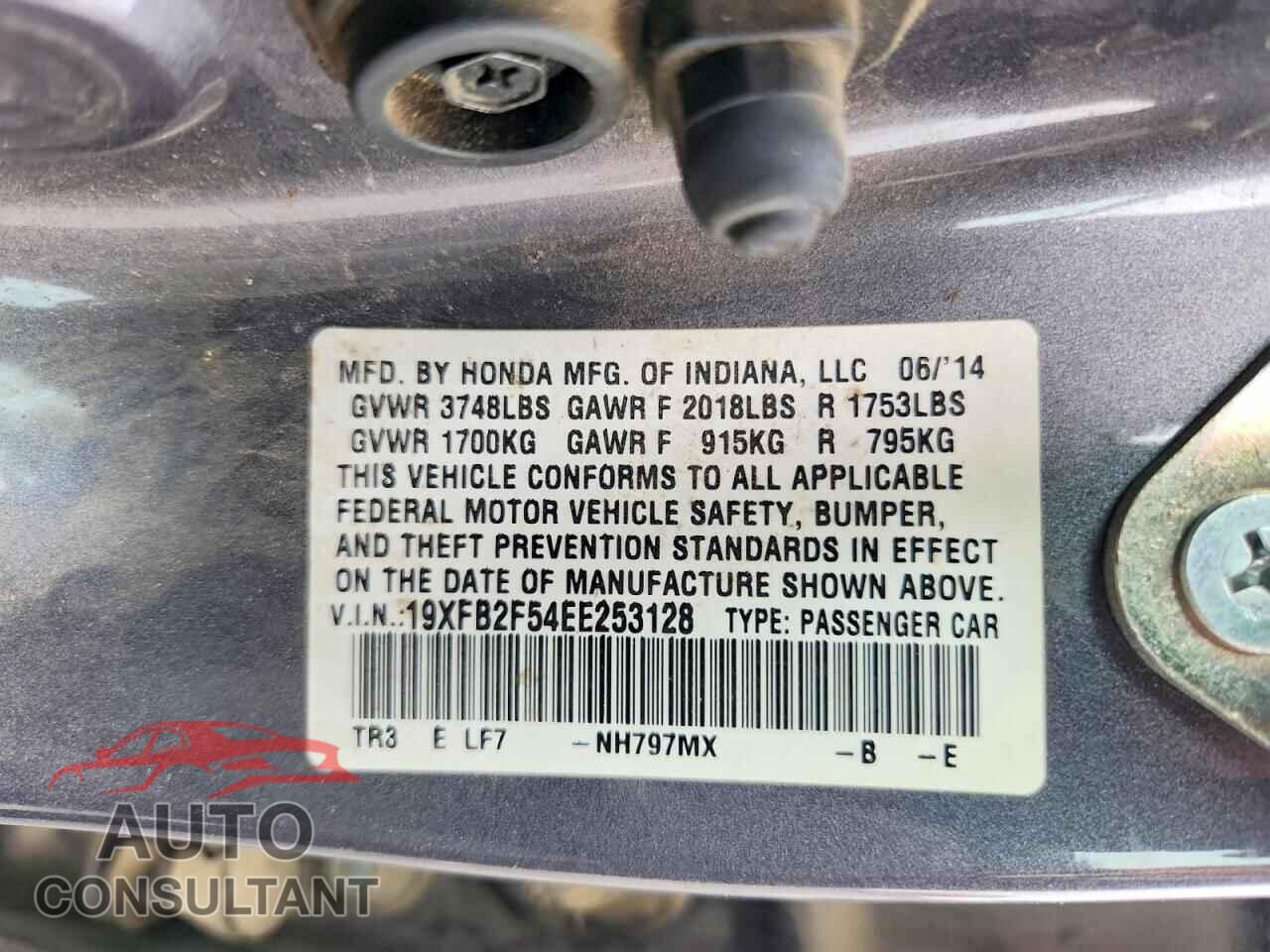 HONDA CIVIC 2014 - 19XFB2F54EE253128