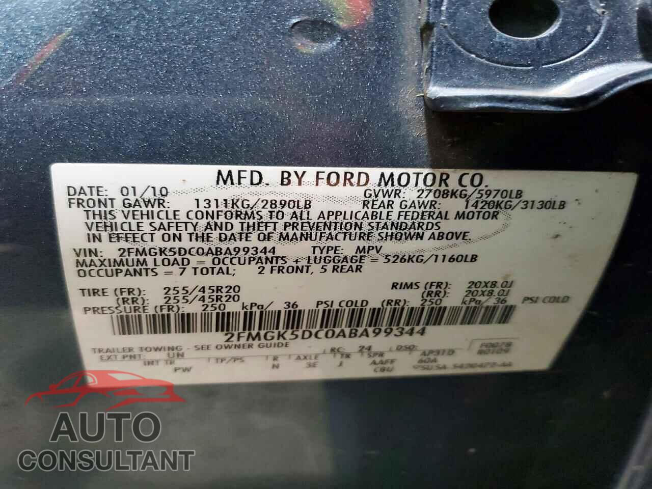 FORD FLEX 2010 - 2FMGK5DC0ABA99344