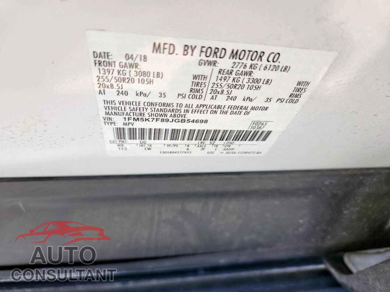 FORD EXPLORER 2018 - 1FM5K7F89JGB54698