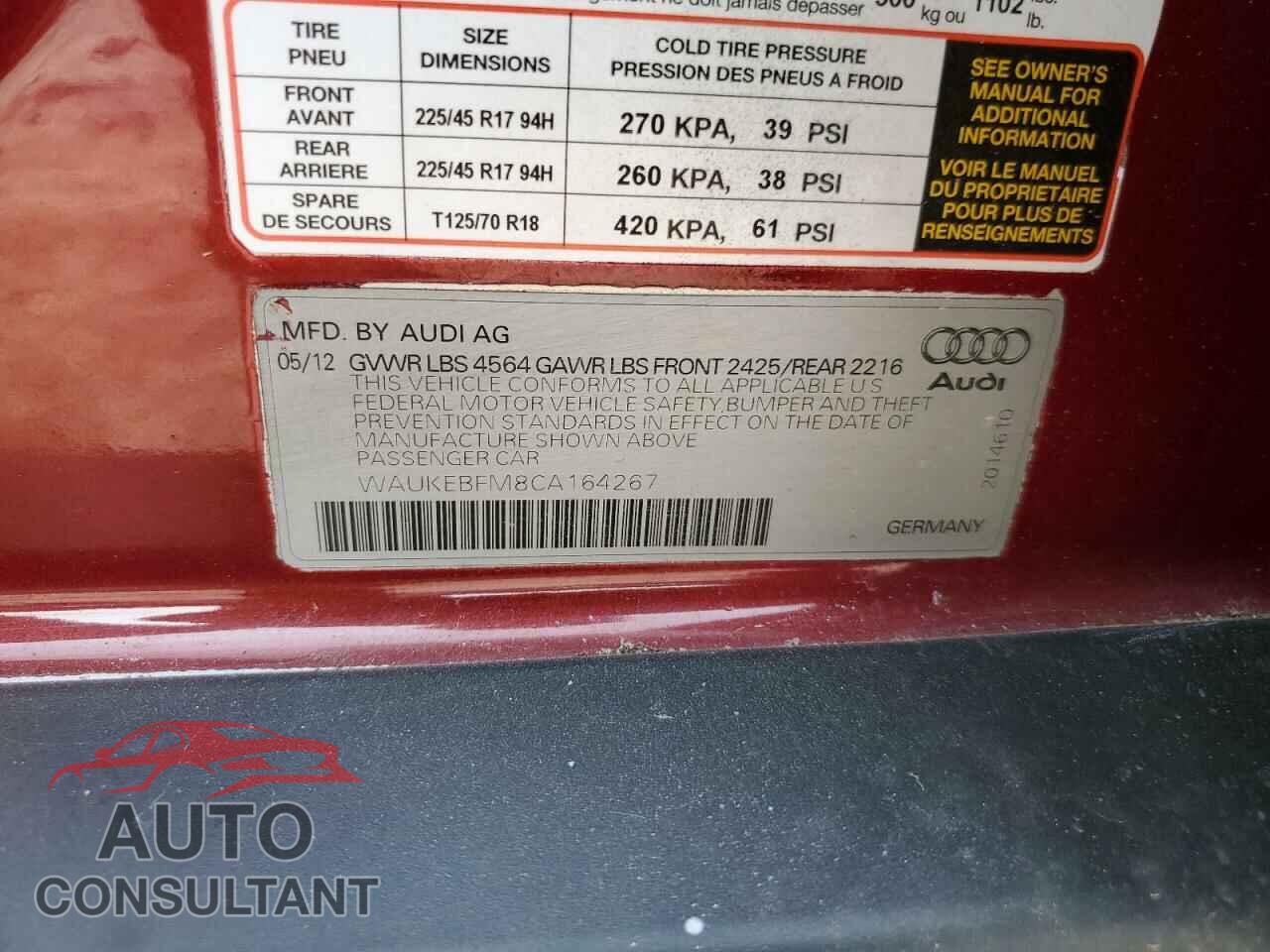 AUDI A3 2012 - WAUKEBFM8CA164267