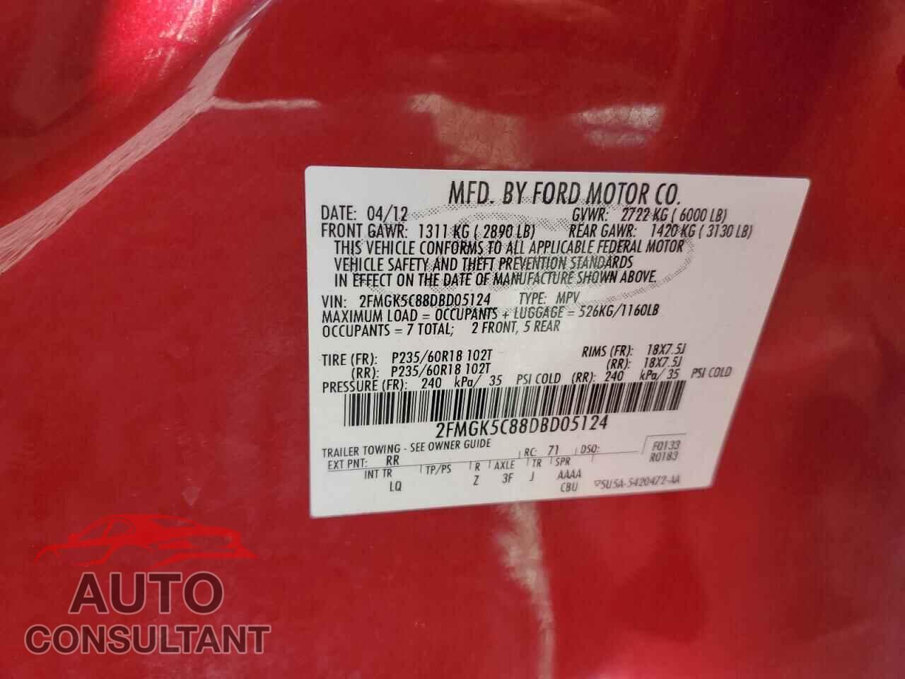 FORD FLEX 2013 - 2FMGK5C88DBD05124