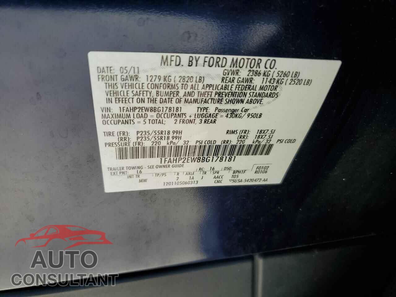 FORD TAURUS 2011 - 1FAHP2EW8BG178181