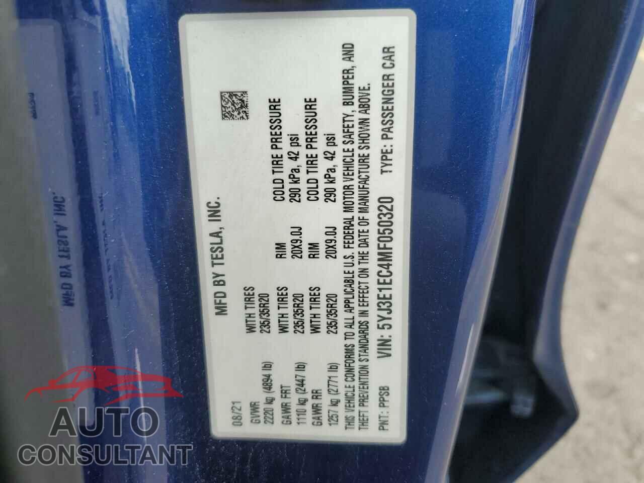 TESLA MODEL 3 2021 - 5YJ3E1EC4MF050320