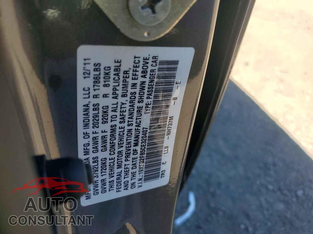 HONDA CIVIC 2012 - 19XFB2F85CE320407
