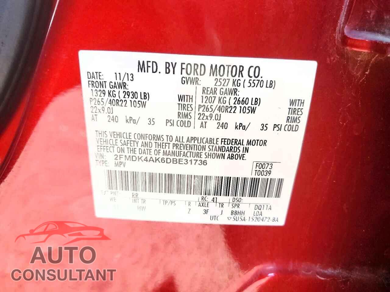 FORD EDGE 2013 - 2FMDK4AK6DBE31736