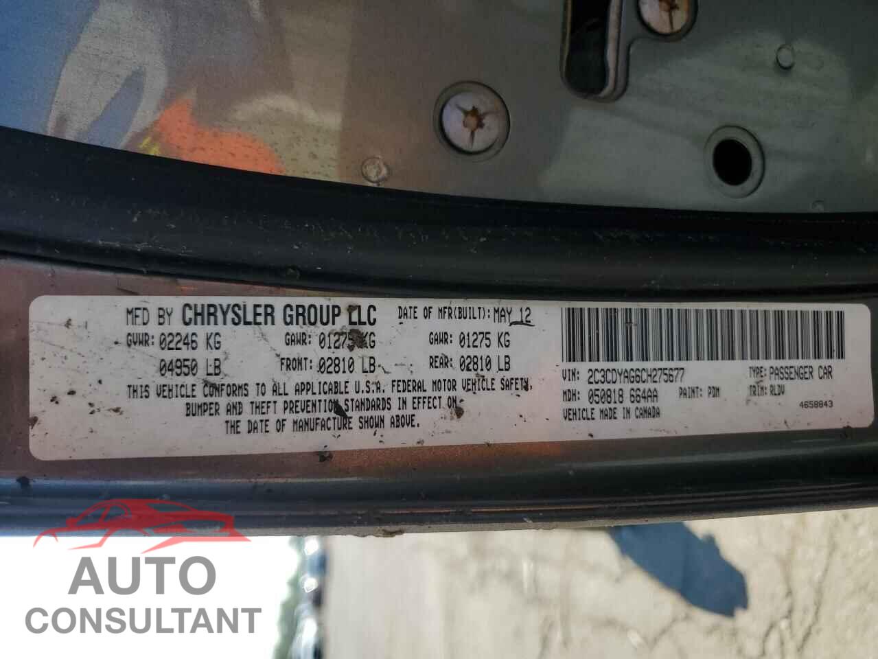 DODGE CHALLENGER 2012 - 2C3CDYAG6CH275677