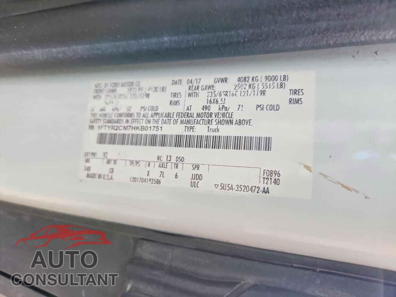 FORD TRANSIT 2017 - 1FTYR2CM7HKB01751