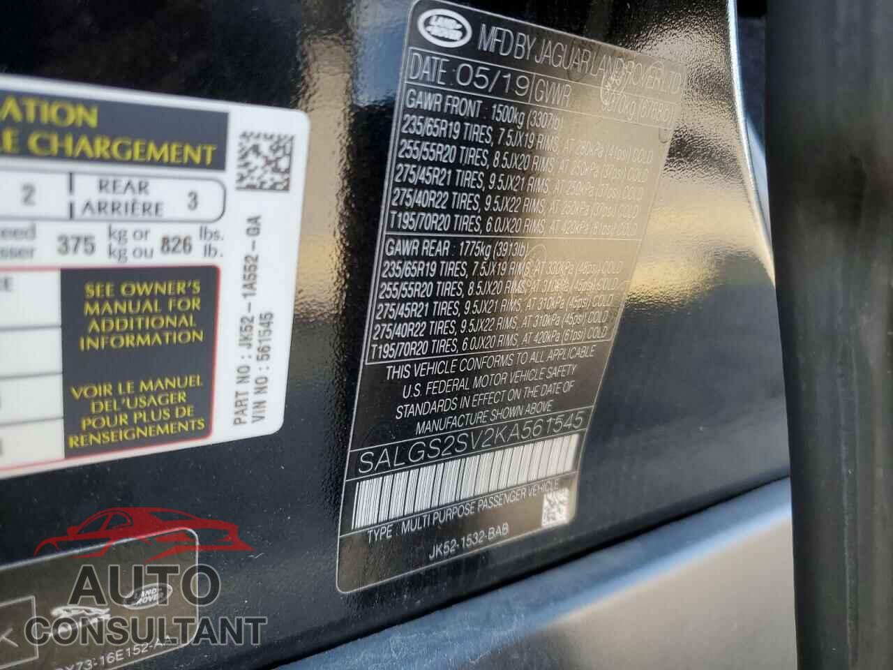 LAND ROVER RANGEROVER 2019 - SALGS2SV2KA561545