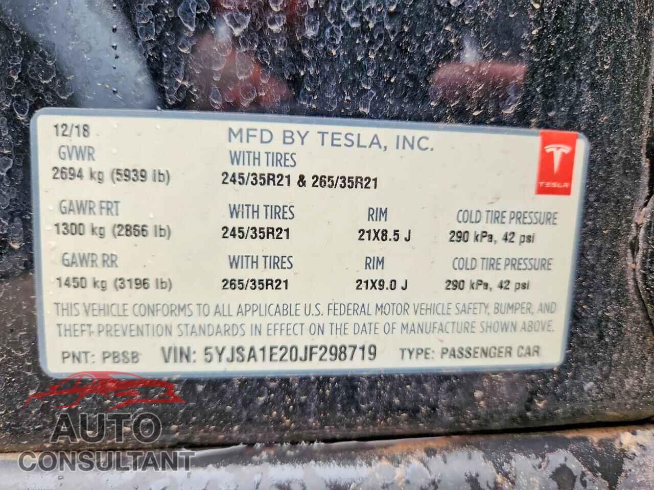 TESLA MODEL S 2018 - 5YJSA1E20JF298719