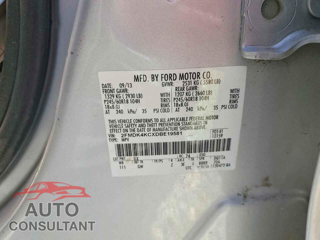 FORD EDGE 2013 - 2FMDK4KCXDBE19581