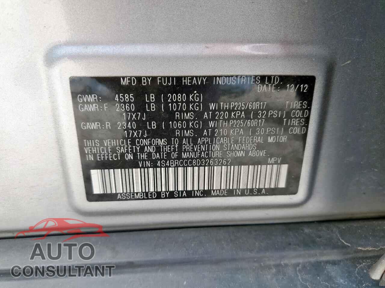 SUBARU OUTBACK 2013 - 4S4BRCCC8D3263262
