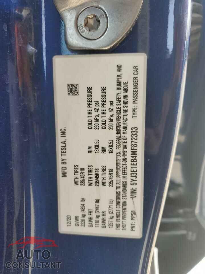 TESLA MODEL 3 2021 - 5YJ3E1EB4MF872333