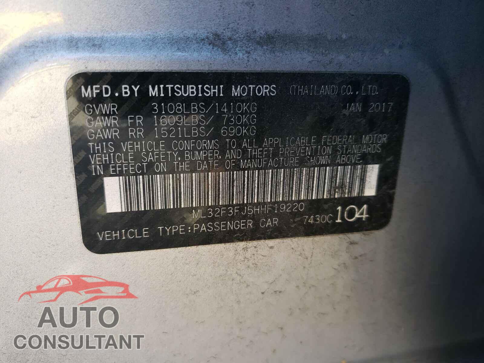 MITSUBISHI MIRAGE 2017 - ML32F3FJ5HHF19220