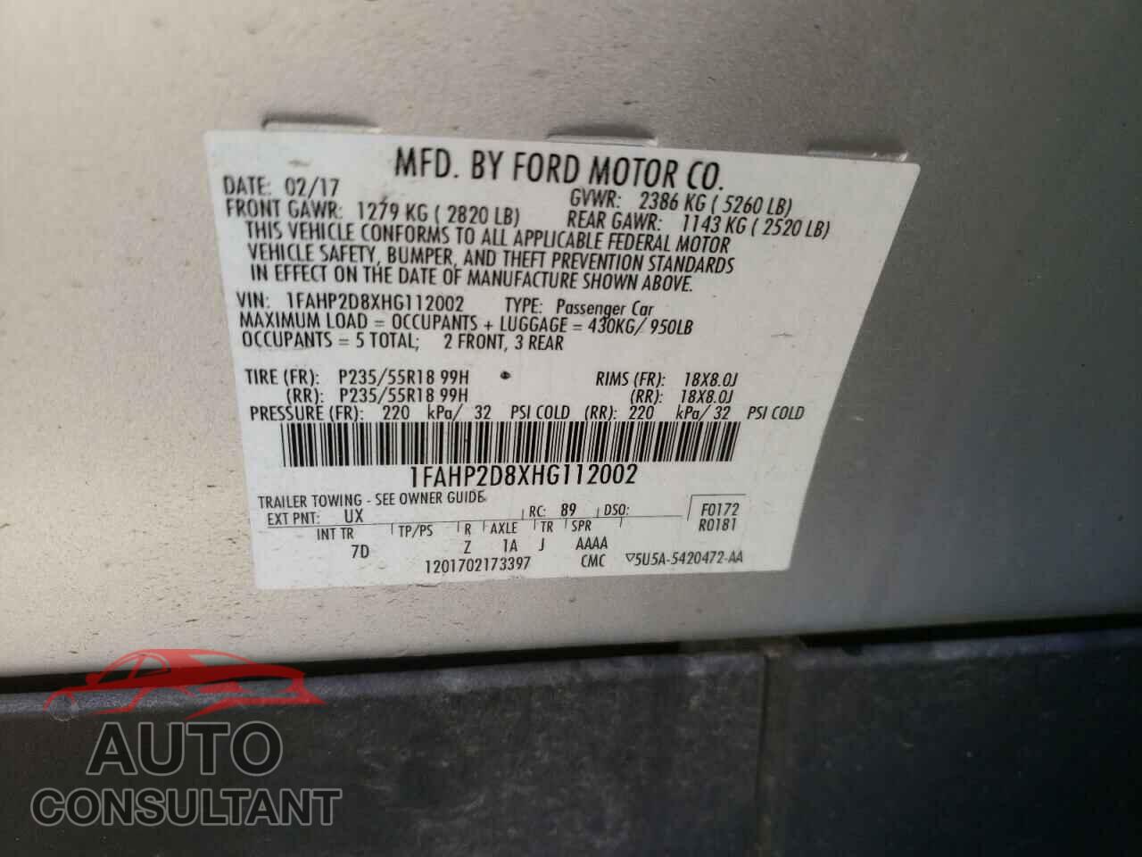 FORD TAURUS 2017 - 1FAHP2D8XHG112002