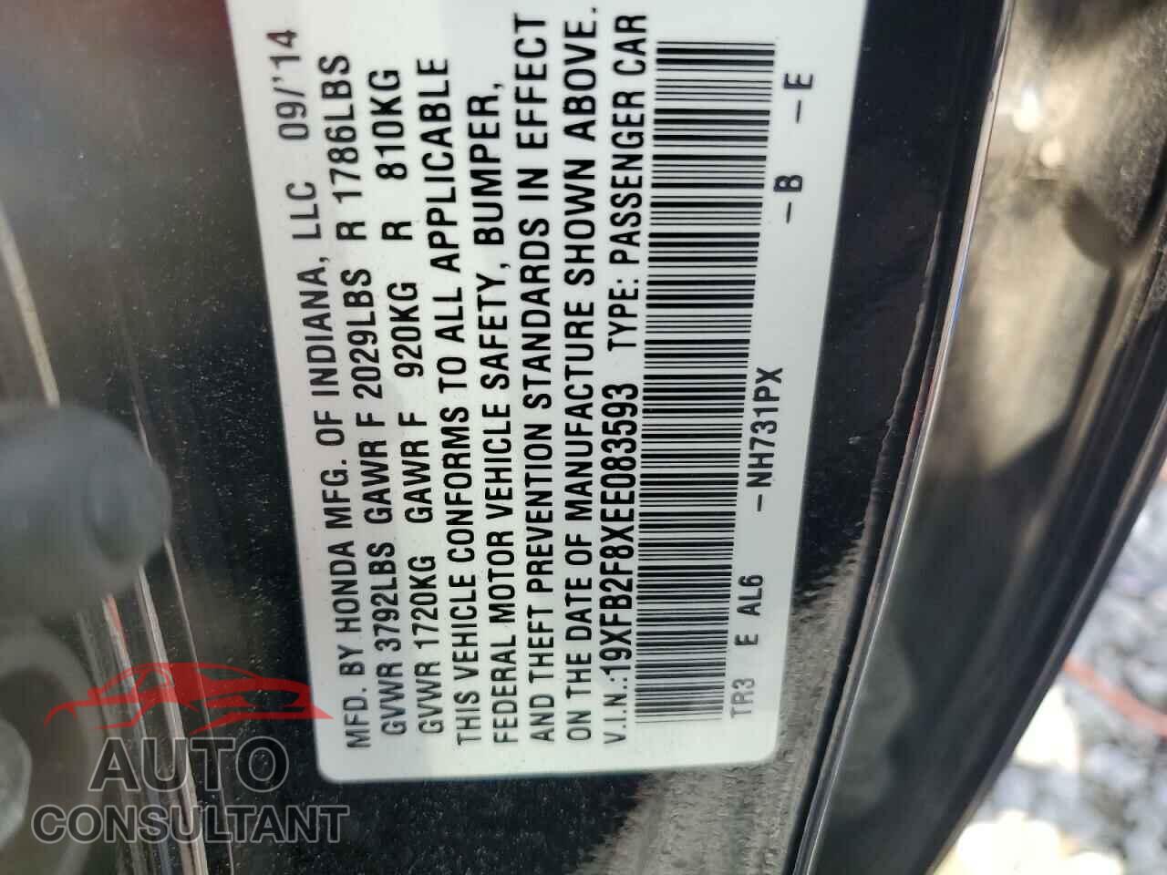 HONDA CIVIC 2014 - 19XFB2F8XEE083593
