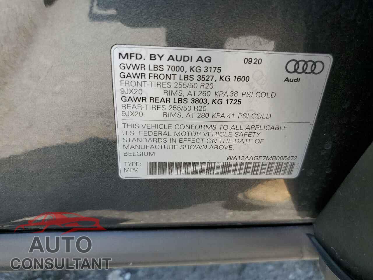 AUDI E-TRON 2021 - WA12AAGE7MB005472