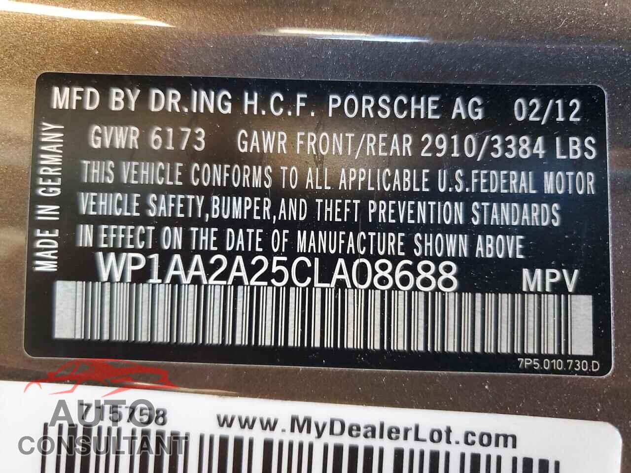PORSCHE CAYENNE 2012 - WP1AA2A25CLA08688