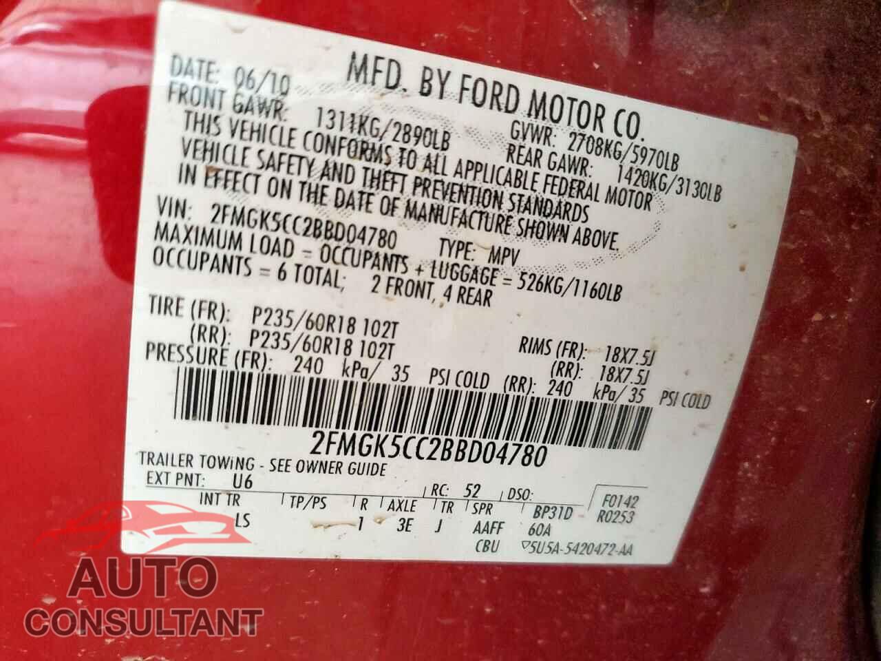FORD FLEX 2011 - 2FMGK5CC2BBD04780