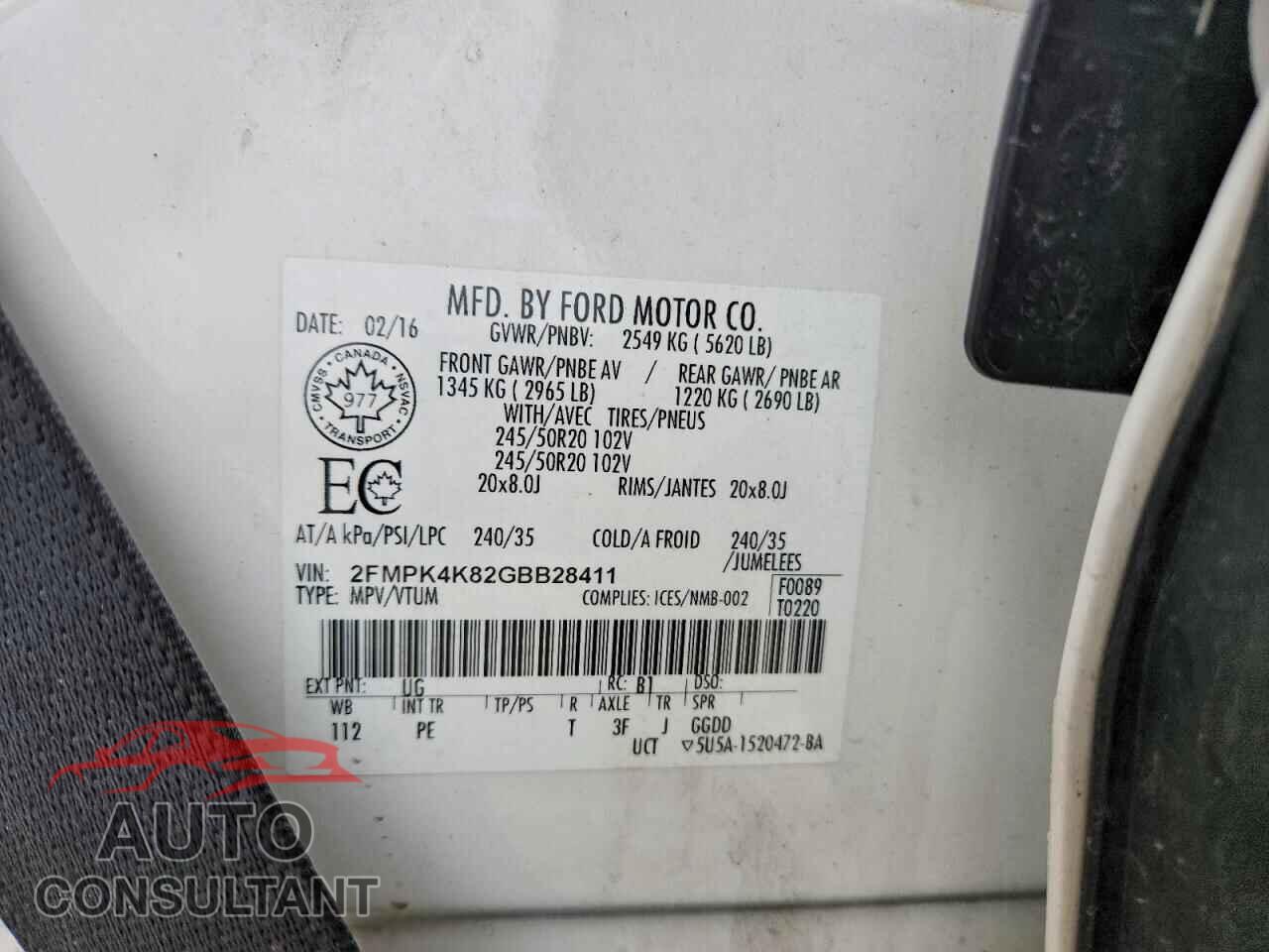 FORD EDGE 2016 - 2FMPK4K82GBB28411