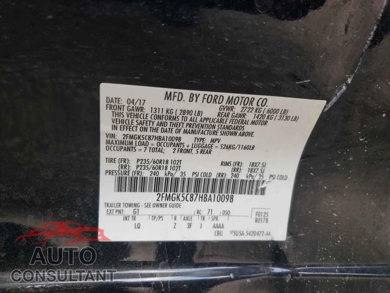FORD FLEX 2017 - 2FMGK5C87HBA10098