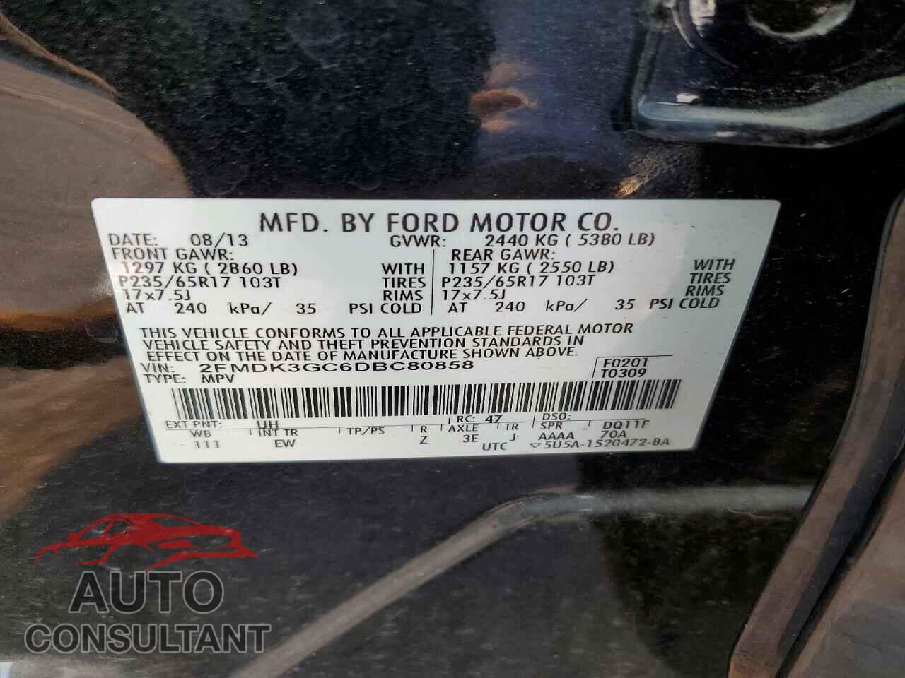FORD EDGE 2013 - 2FMDK3GC6DBC80858