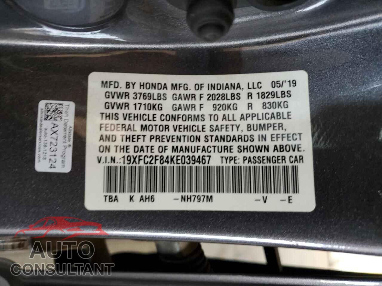 HONDA CIVIC 2019 - 19XFC2F84KE039467