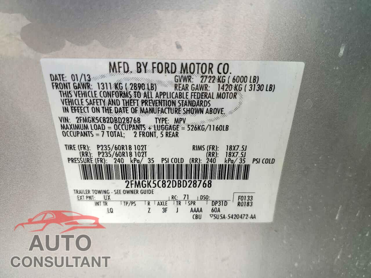 FORD FLEX 2013 - 2FMGK5C82DBD28768