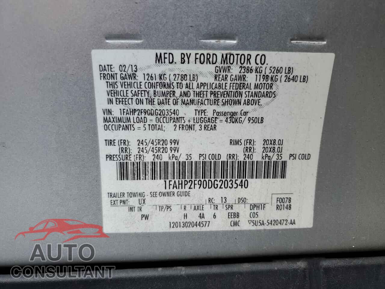 FORD TAURUS 2013 - 1FAHP2F90DG203540