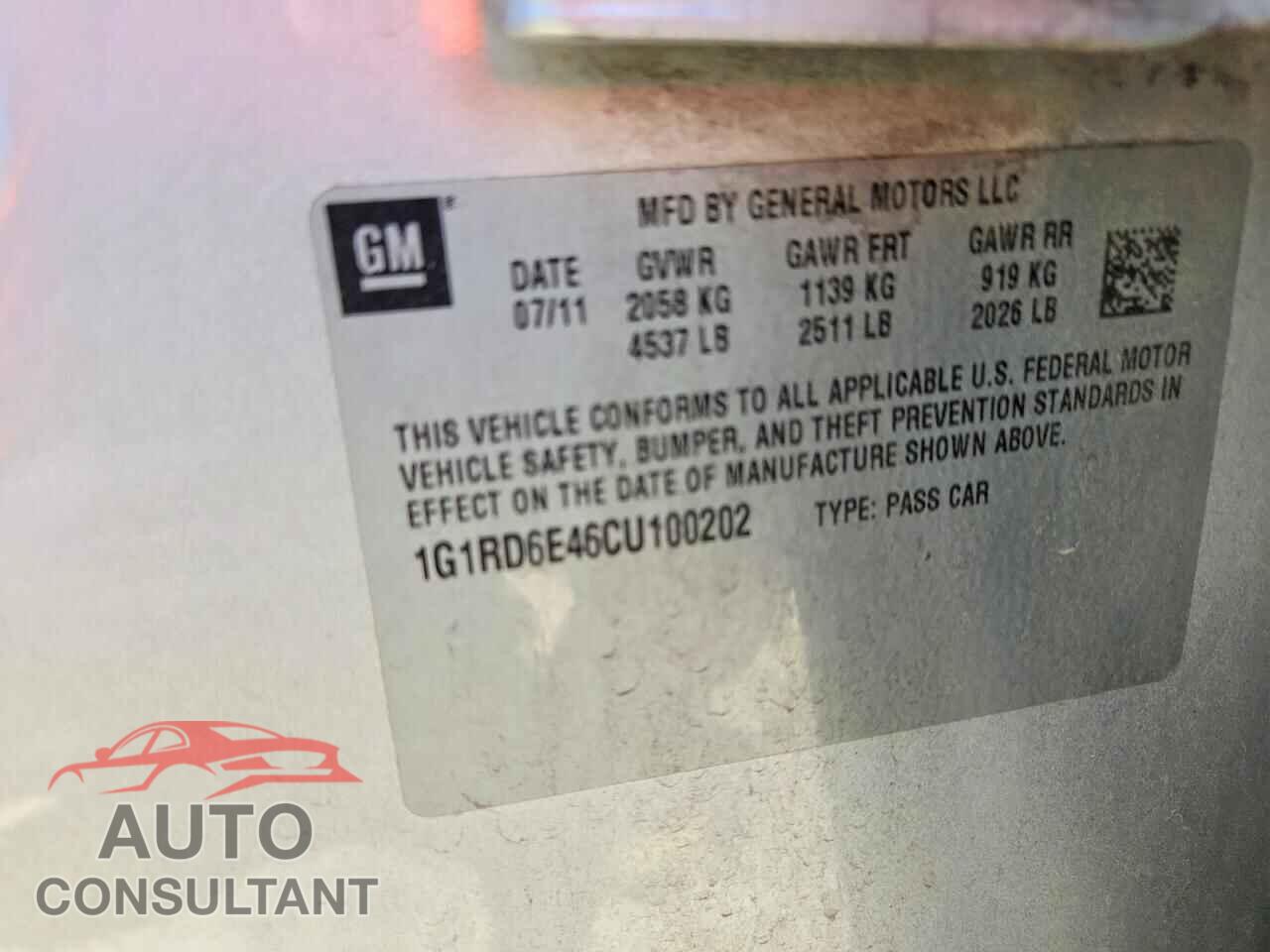 CHEVROLET VOLT 2012 - 1G1RD6E46CU100202