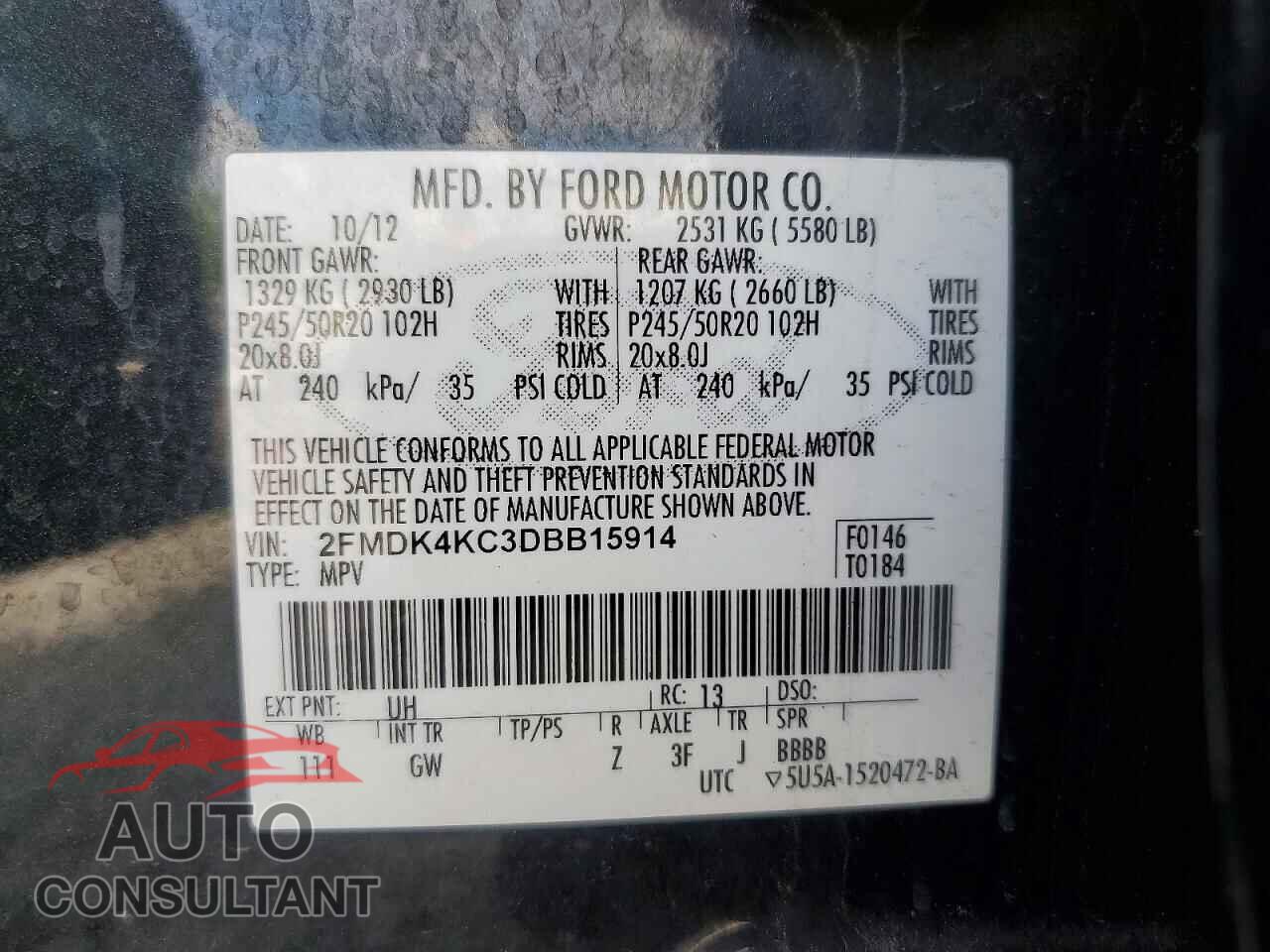 FORD EDGE 2013 - 2FMDK4KC3DBB15914