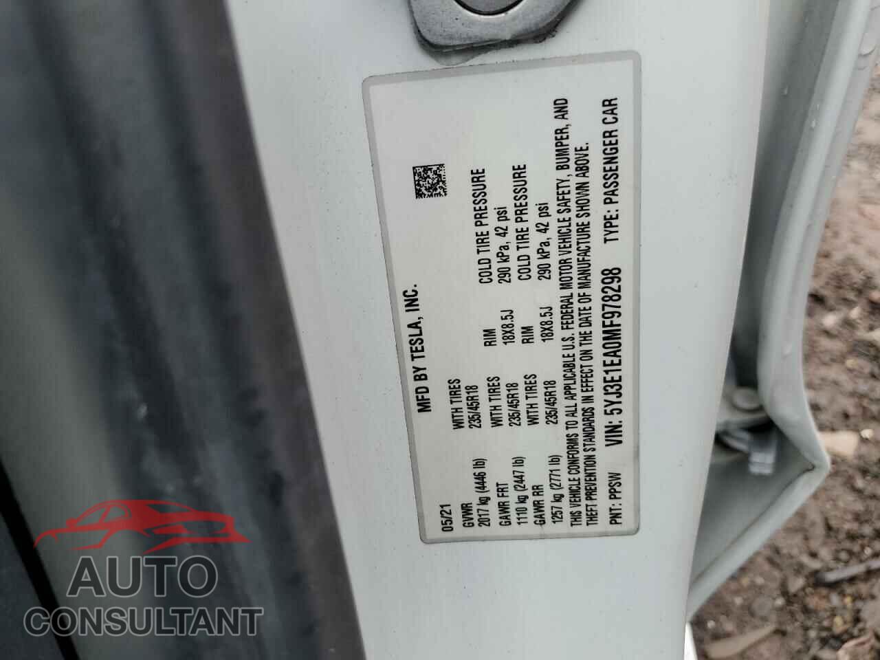 TESLA MODEL 3 2021 - 5YJ3E1EA0MF978298