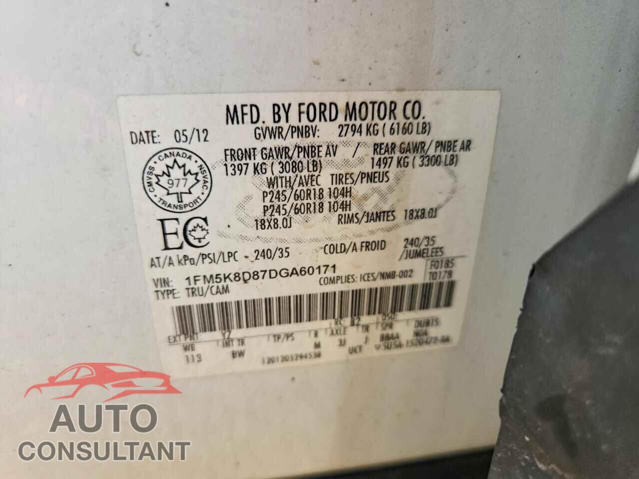 FORD EXPLORER 2013 - 1FM5K8D87DGA60171