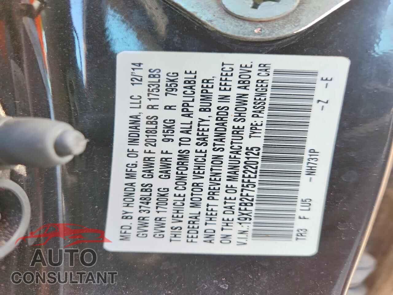 HONDA CIVIC 2015 - 19XFB2F75FE220125