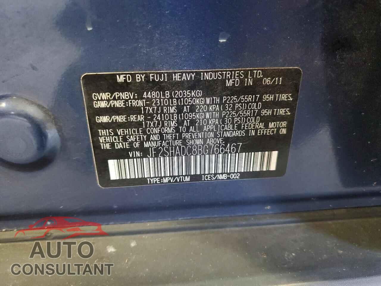 SUBARU FORESTER 2011 - JF2SHADC8BG766467