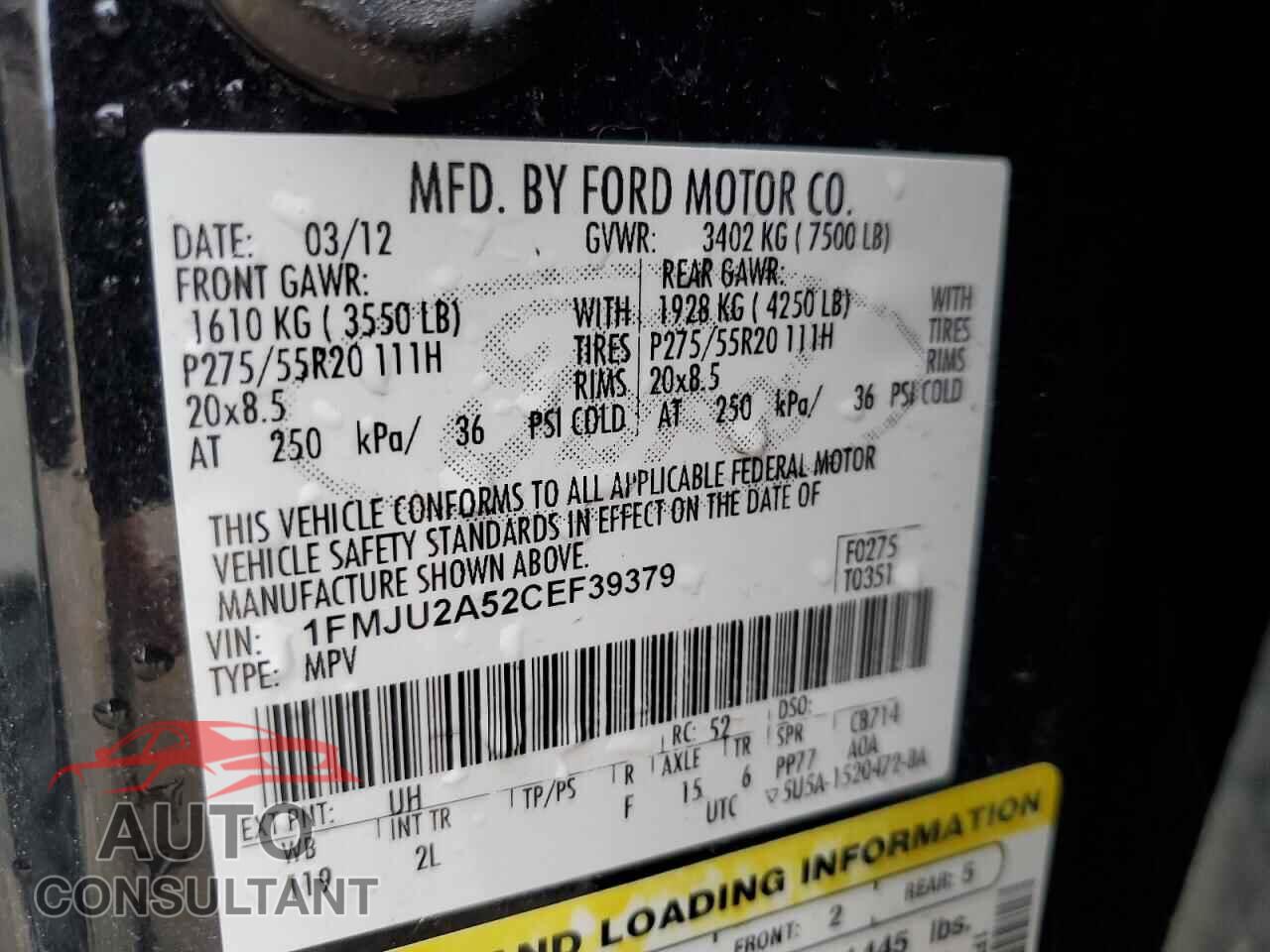 FORD EXPEDITION 2012 - 1FMJU2A52CEF39379