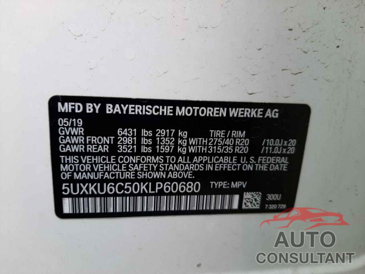 BMW X6 2019 - 5UXKU6C50KLP60680