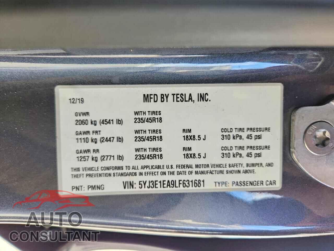 TESLA MODEL 3 2020 - 5YJ3E1EA9LF631681
