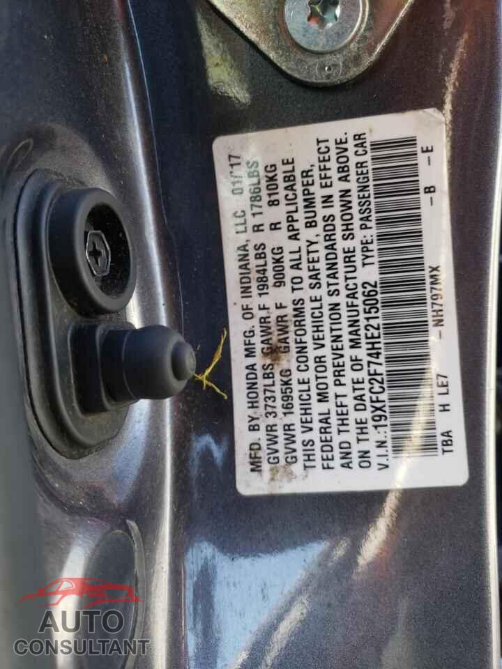 HONDA CIVIC 2017 - 19XFC2F74HE215062