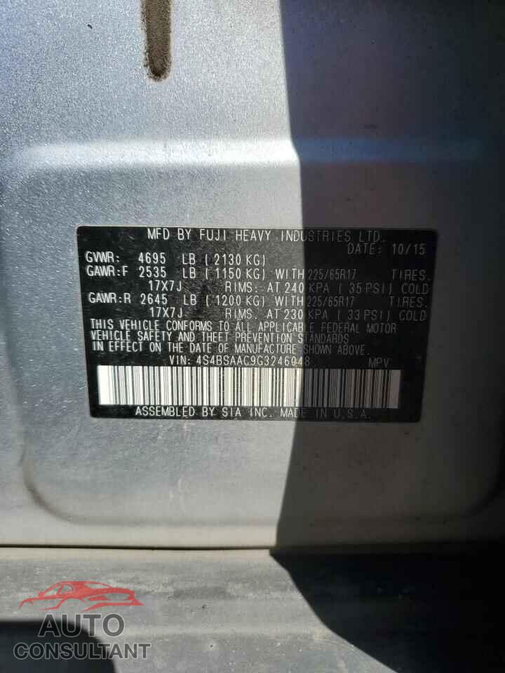 SUBARU OUTBACK 2016 - 4S4BSAAC9G3246048