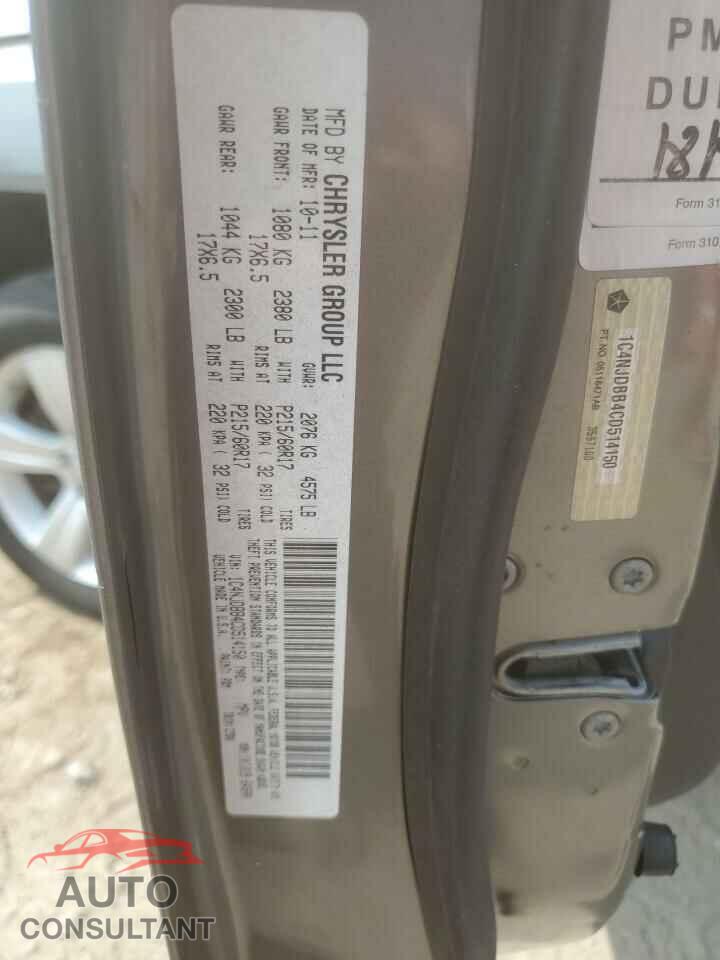 JEEP COMPASS 2012 - 1C4NJDBB4CD514150