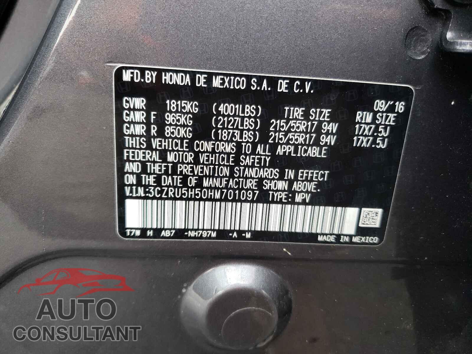 HONDA HR-V 2017 - 3CZRU5H50HM701097