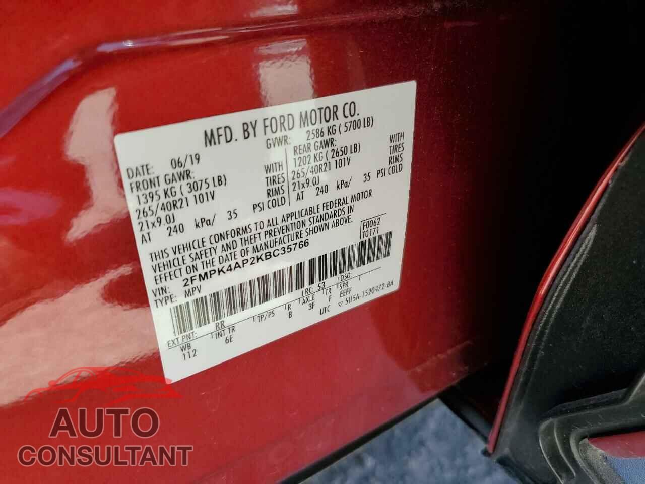 FORD EDGE 2019 - 2FMPK4AP2KBC35766
