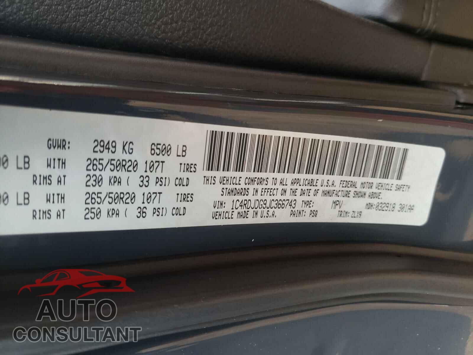 DODGE DURANGO 2018 - 1C4RDJDG9JC366743
