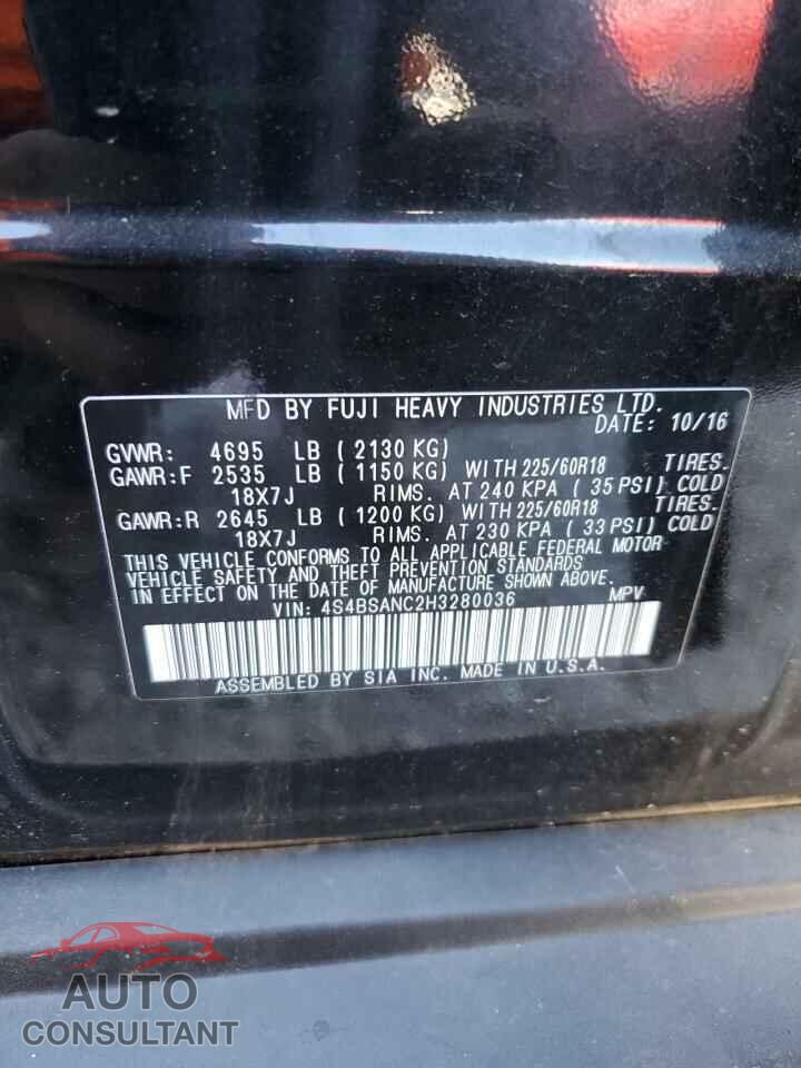 SUBARU OUTBACK 2017 - 4S4BSANC2H3280036