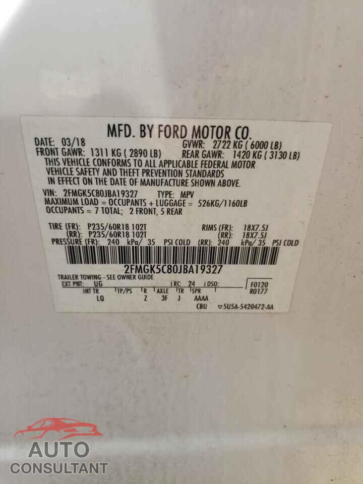 FORD FLEX 2018 - 2FMGK5C80JBA19327