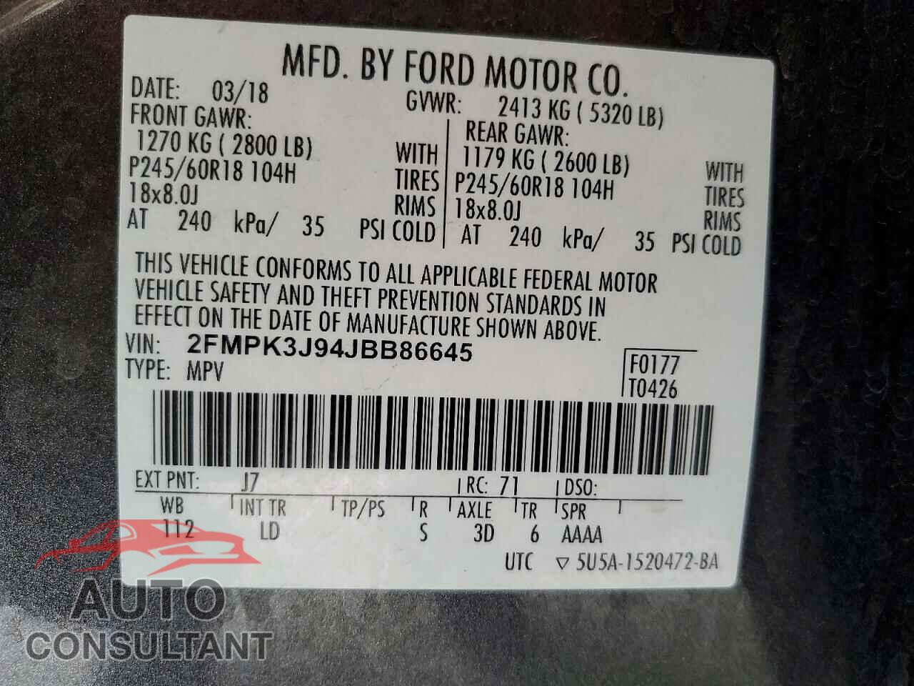 FORD EDGE 2018 - 2FMPK3J94JBB86645
