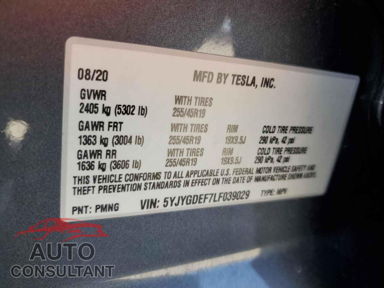 TESLA MODEL Y 2020 - 5YJYGDEF7LF039029