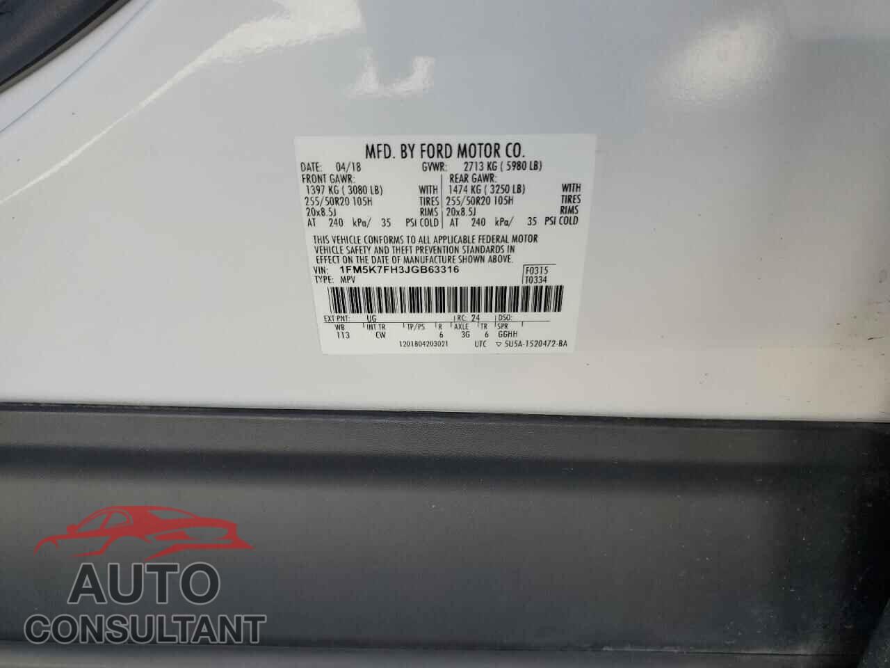 FORD EXPLORER 2018 - 1FM5K7FH3JGB63316